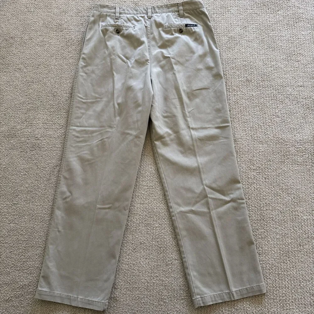 Eddie Bauer Chino Pants Mens 38X34 Tan Khaki Pleated Front 100 Cotton Casual VTG